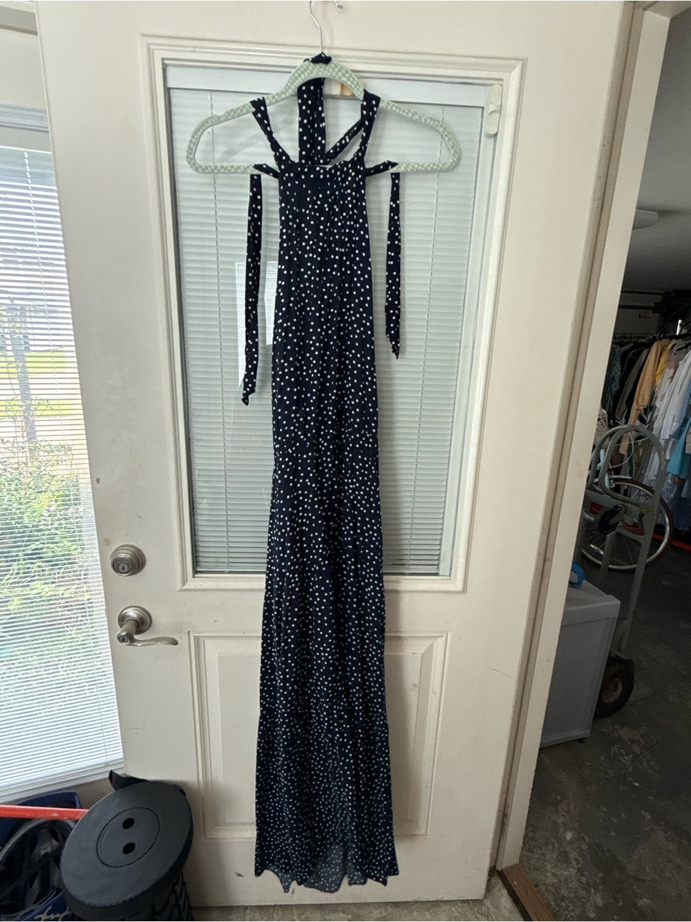 Navy Polka Dot Halter Maxi Dress